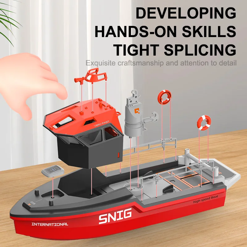 SJY-TX694 Mini 2.4G 1/32 scale Remote Control Rescue Ship 8km/h High Boat Kids Simulation Ship Model Tugboat Towboat Toy