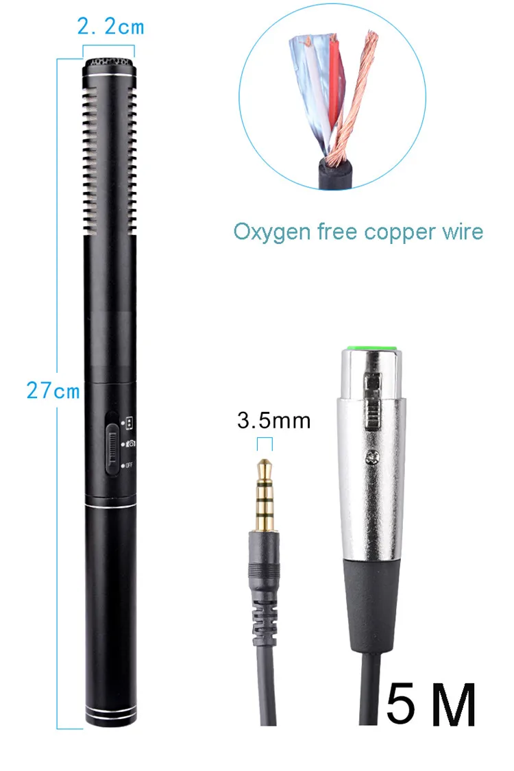 SUM-MG2 Shotgun Microphone with Sponge Cover Interview Microphone for DSLR Camera Camcorder Effective Range