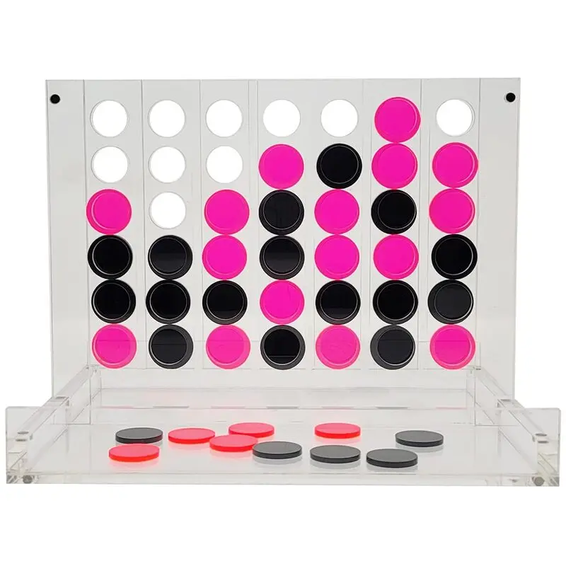 Customized Acrylic Connect Four Chess Game With Black and Light Pink Chips for Your Loved Ones