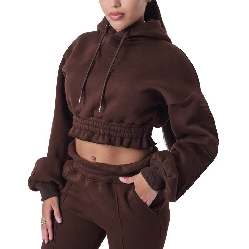 Custom Logo Fleece Terry Hoody Wholesale Pullover Cotton Hoodie New Design Women Crop Hoodies