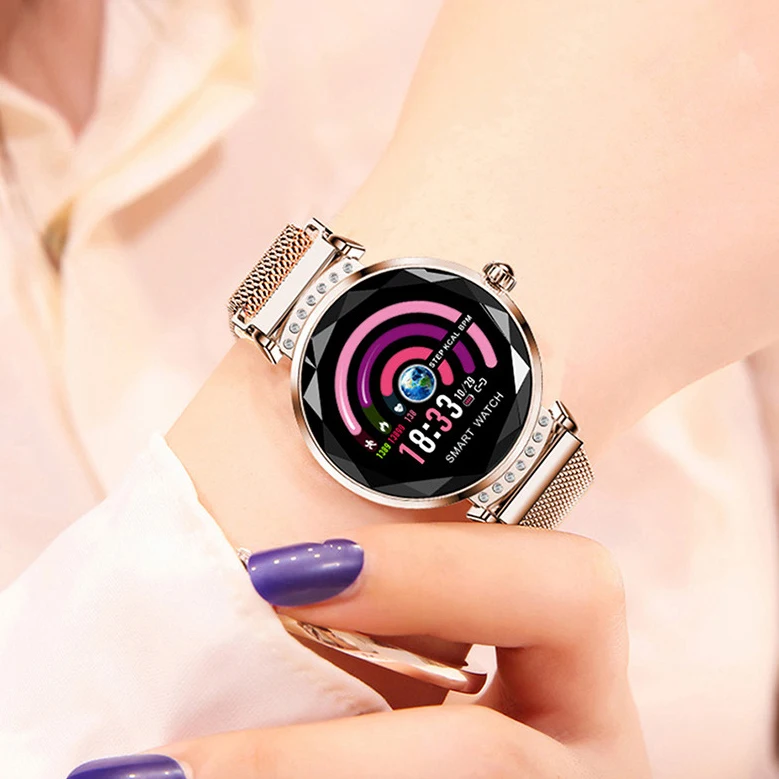 H2 Fashion Color Screen Women Smartwatch Fitness Tracking Mesh Belt Smart Watch 2020