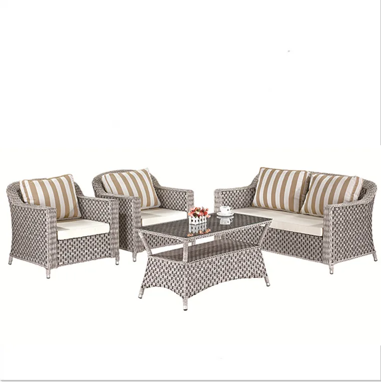 Wicker Settee Set Kd Exterior Porch Backyard Outdoor Cane Wicker Lounge Lounger Corner Patio Rattan Garden Sofa Set