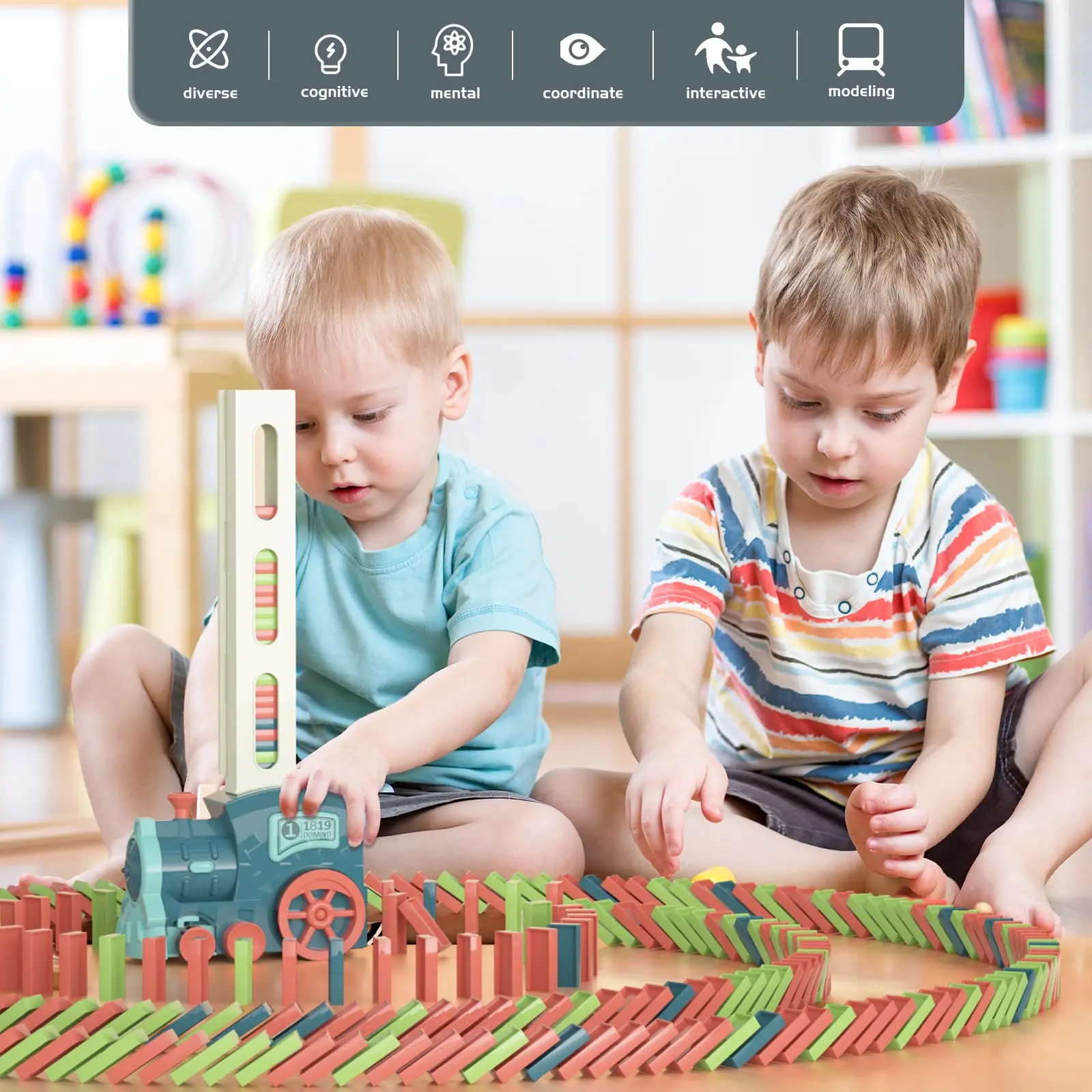 Domino Train Set Automatic Mexican Dominoes Stacking Game with 180PCS for Kids 4-6  STEM Learning Toy Perfect Gift for Boy Girl