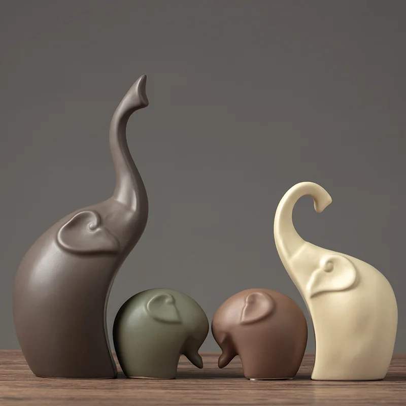 Modern Abstract Elephants Figurine Set Decoration Cute Ceramic Animal Ornaments Statue for Living Room Cabinet Hotel