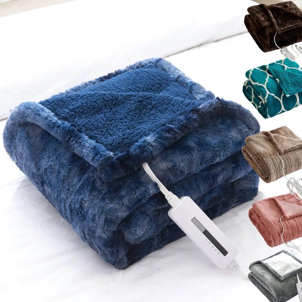 Custom luxury wholesale cold tie dye rabbit hair mink bed Washable Electric over under Throw Heating Heated Blanket for winter