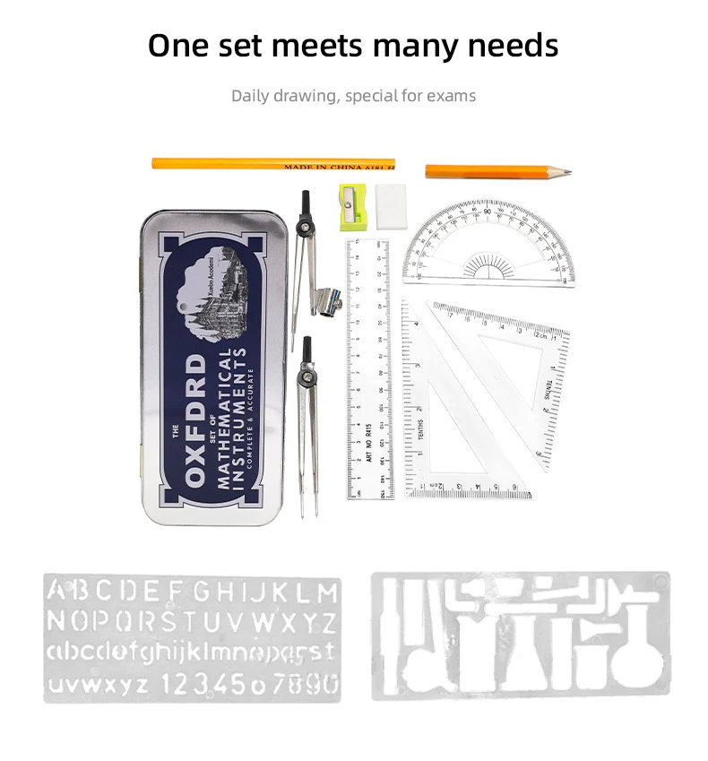 Customized 13pcs Geometry Math Set Oxford Instrument Compass Mathematical Box