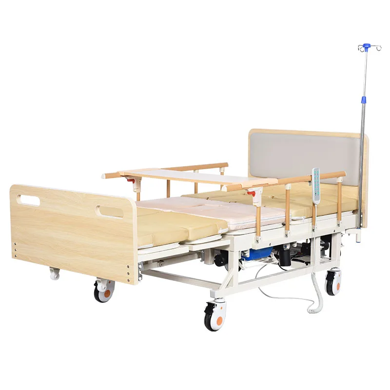 nursing hospital beds with wooden head&feet board nursing bed with bedpan bed table board competitive price