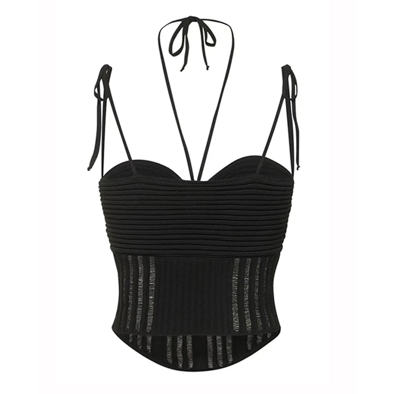 TWOTWINSTYLE High Quality Hollow Out Halter Sleeveless Ladies Black Vests For Women