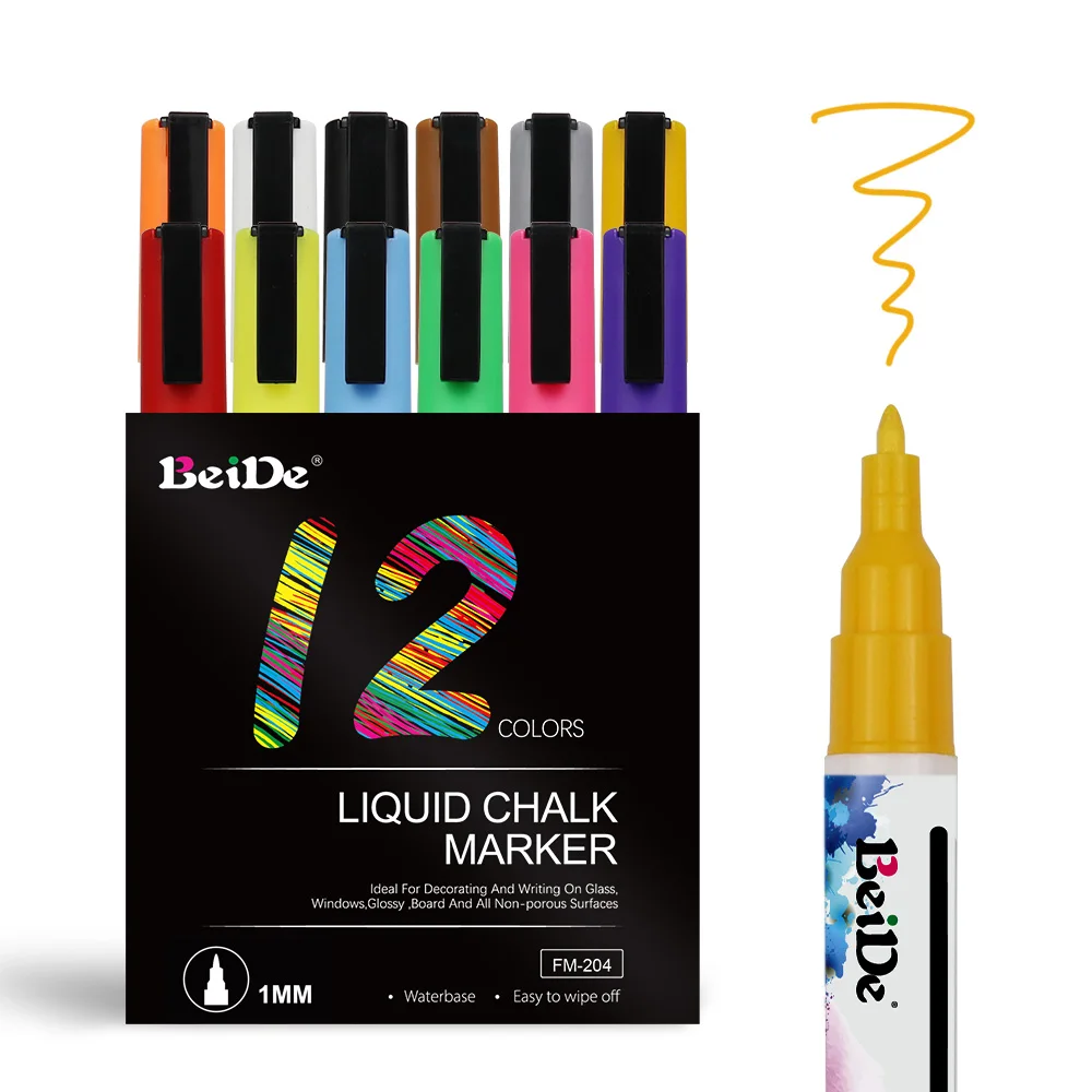 3mm Reversible Fine Tip 12 Vibrant Colors Liquid Chalk Markers Pens for Chalkboards, Windows, Glass, Cars