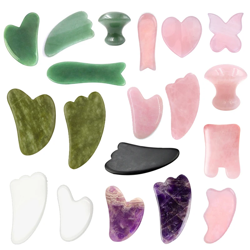 Gua Sha Jade Stone Tools Guasha Tool for Face Skincare Facial Body Acupuncture Relieve Muscle Tensions Reduce Puffiness