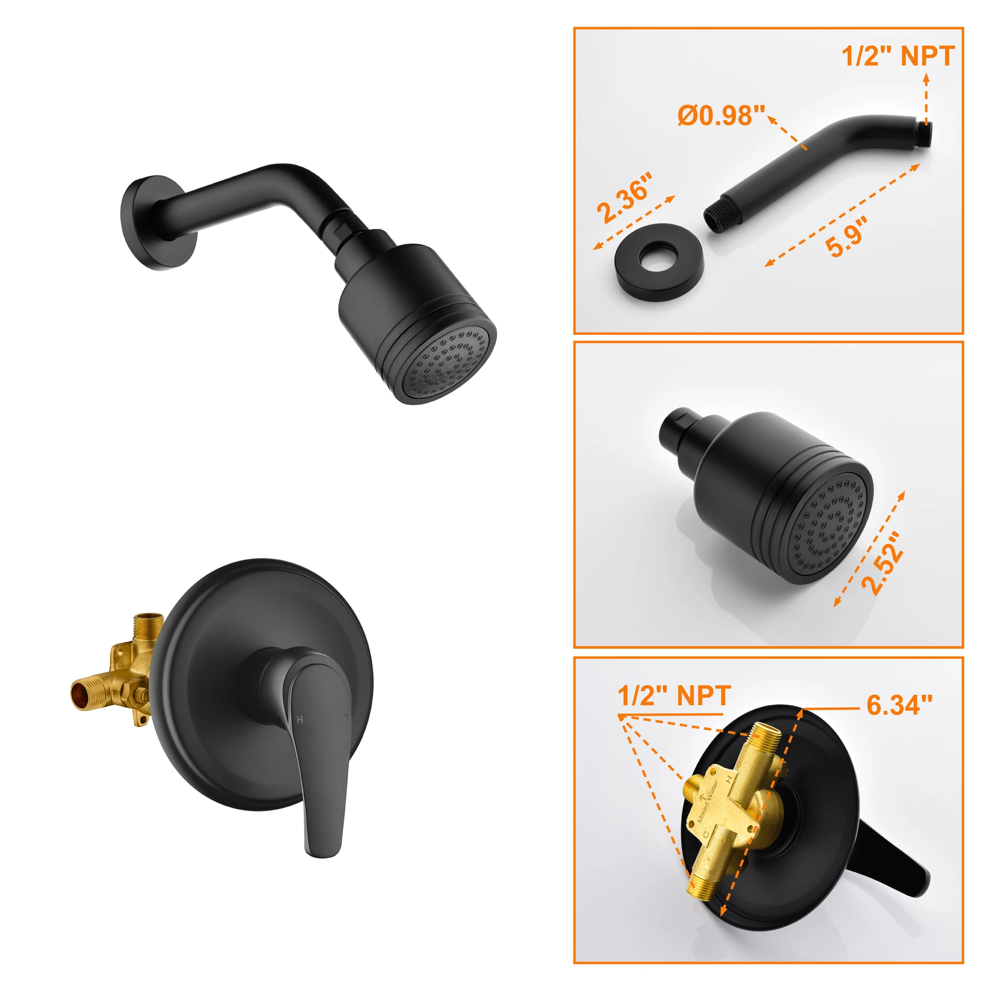 cUPC thermostatic wall mount polished brass black bathroom bath rotating spray shower head faucet mixer set