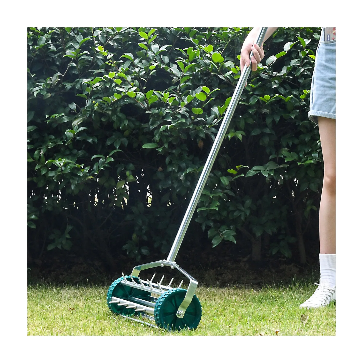 Portable Garden Lawn Spike Aerator Manual 18in Soil Rolling Lawn Aerator Roller