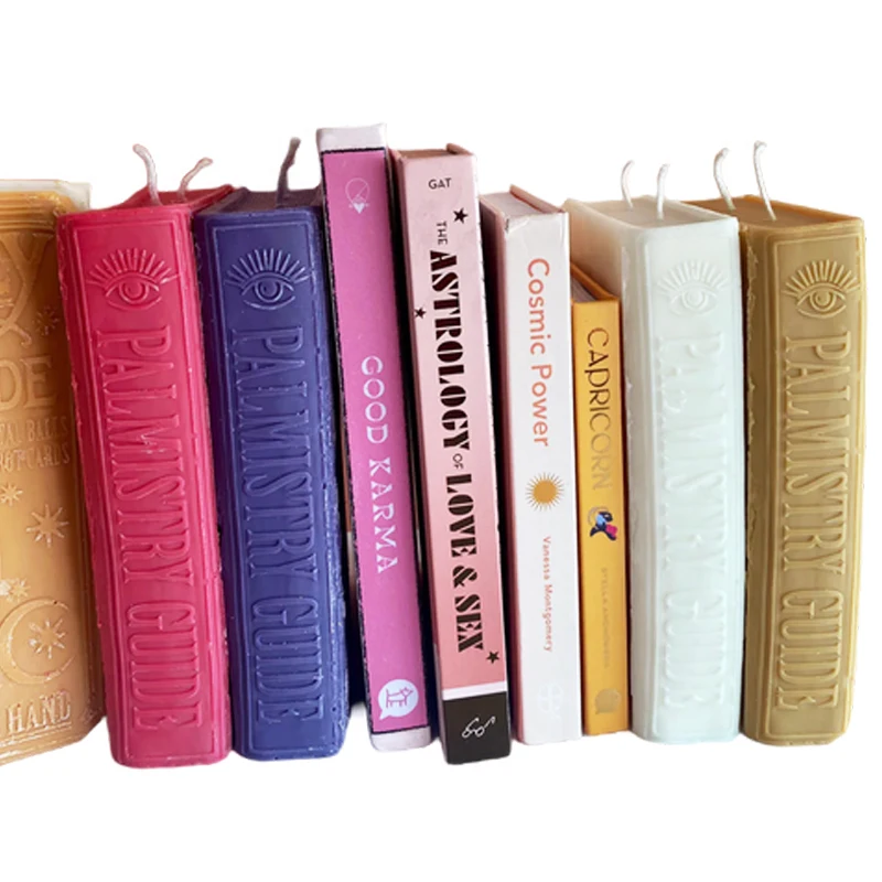 Custom creative home decor colorful amber white black   clay natural scented palmistry candle book wax candles