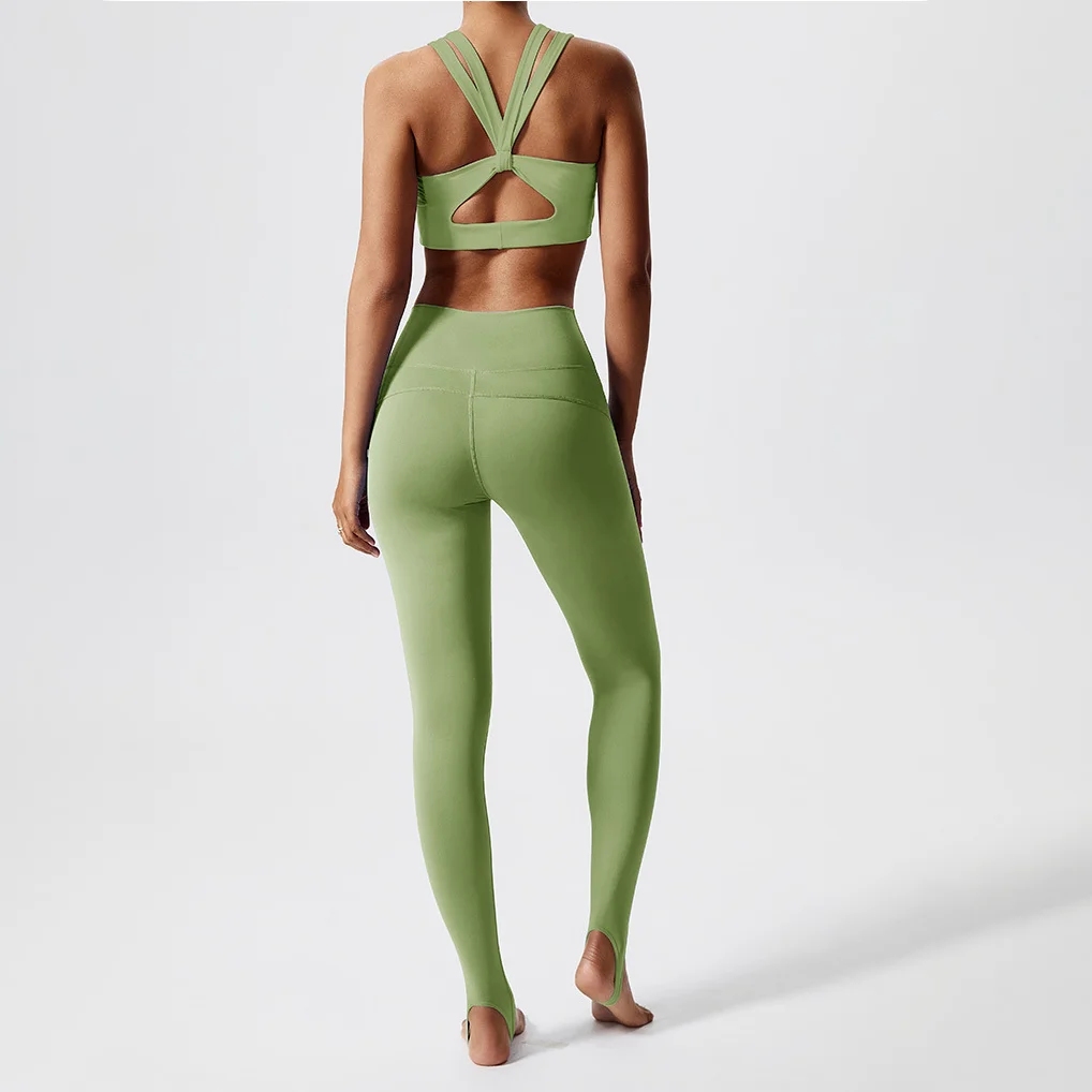 YIYI Plus Size Removable Pad Gym Fitness Suits For Women Back Cross Strap Girls Yoga Sets Stirrup Leggings Women Sports Sets