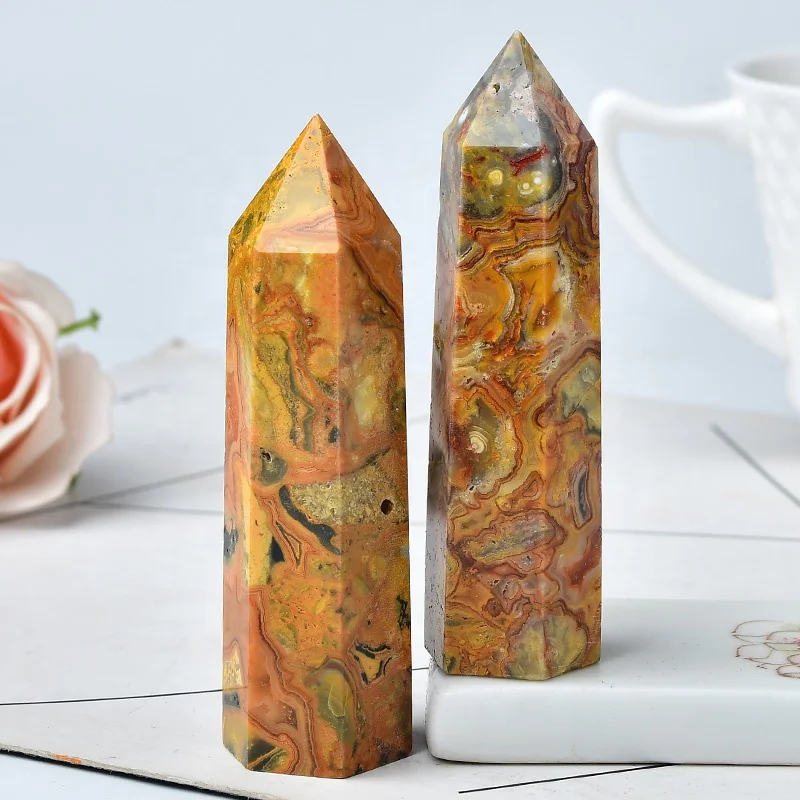 Natural Crazy Agate Crystal Tower Point Pencil Obelisk Healing Wand Stick Small Medium Large Size Wholesale for Business Gift