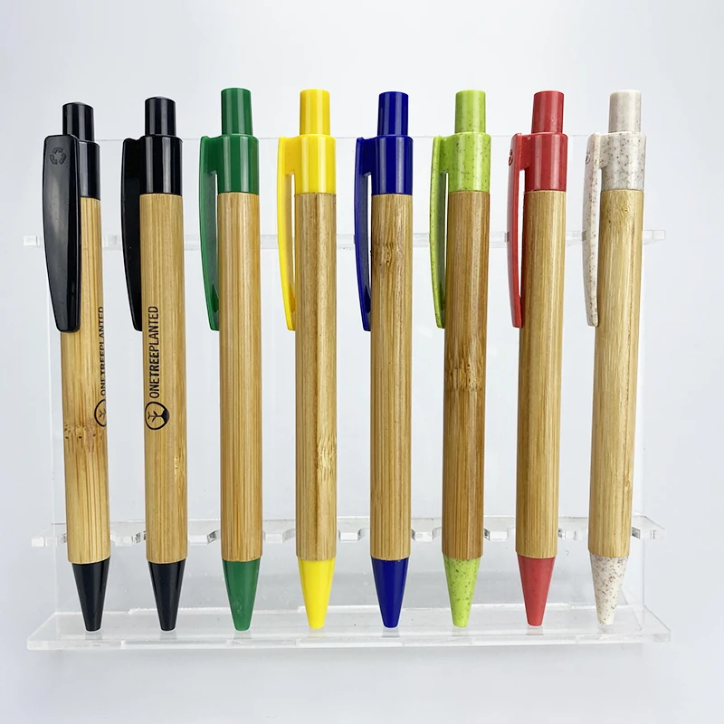 Promotional Customized Logo Recycled Bamboo Wooden eco Pen with plastic clip
