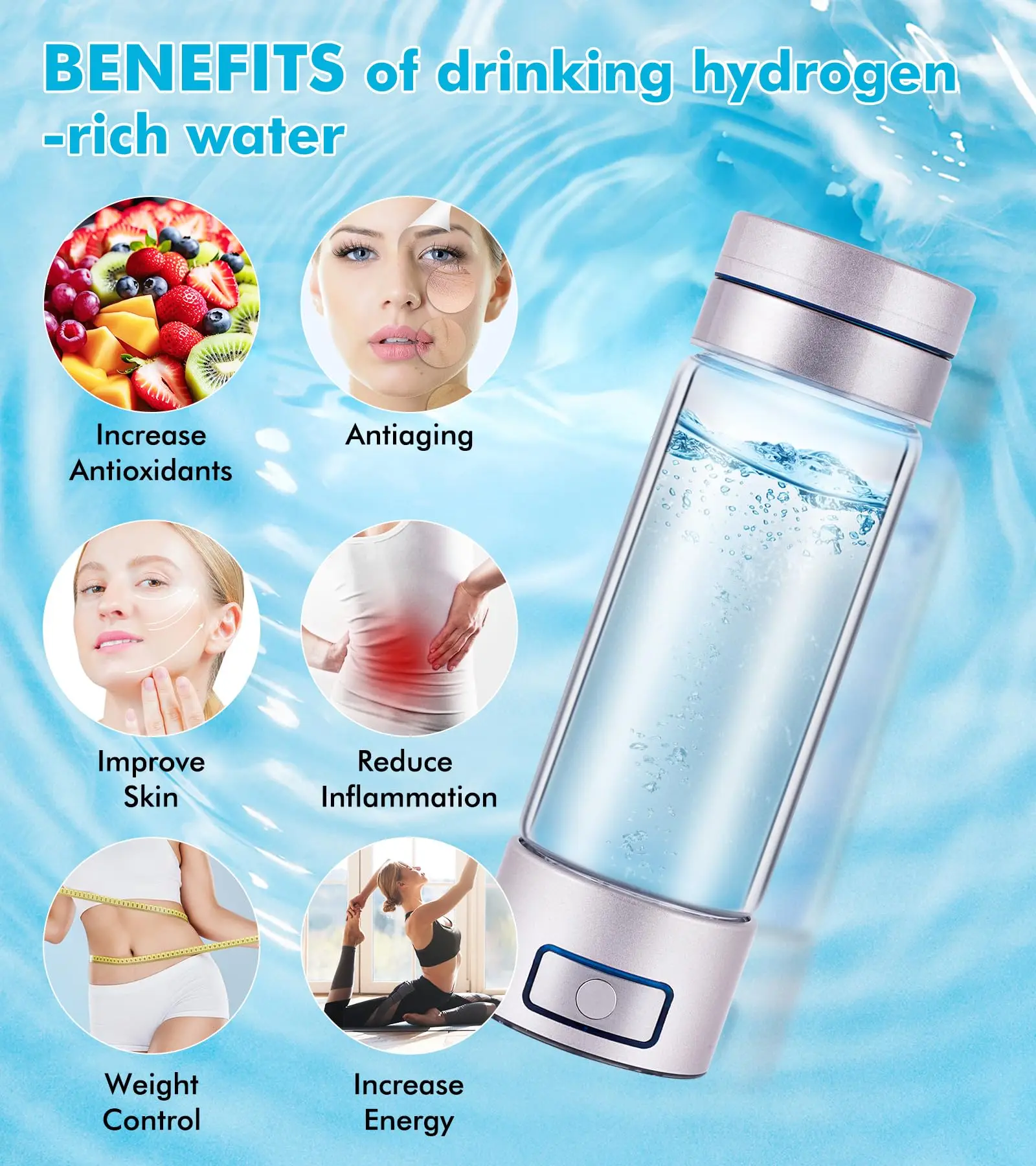 Ur-health hydrogen water bottle glass SPE technology hydrogen water bottle 260ml