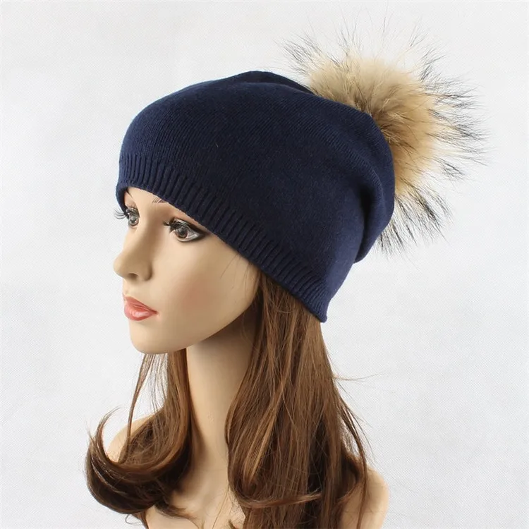 2024 New Custom Detachable Fur Pompom Hat Luxury Beanies Unisex Cable Knit Wool Fleece Winter Hats