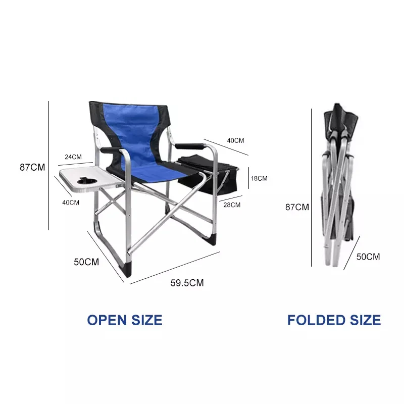 Aluminum Folding Camping Beach Fishing Director Chair with Side Table and Cooler Bag