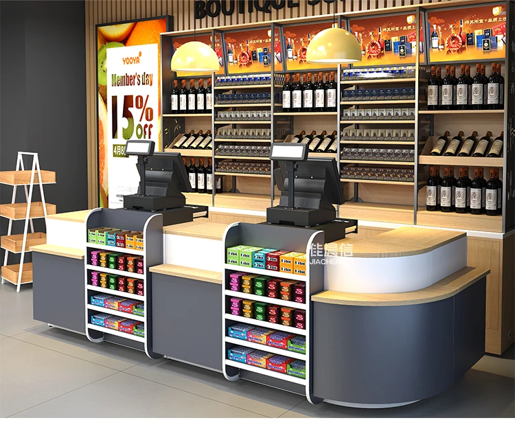 Grocery Store convenient best price Cashier Counter for Grocery Store checkout counter with bag holder