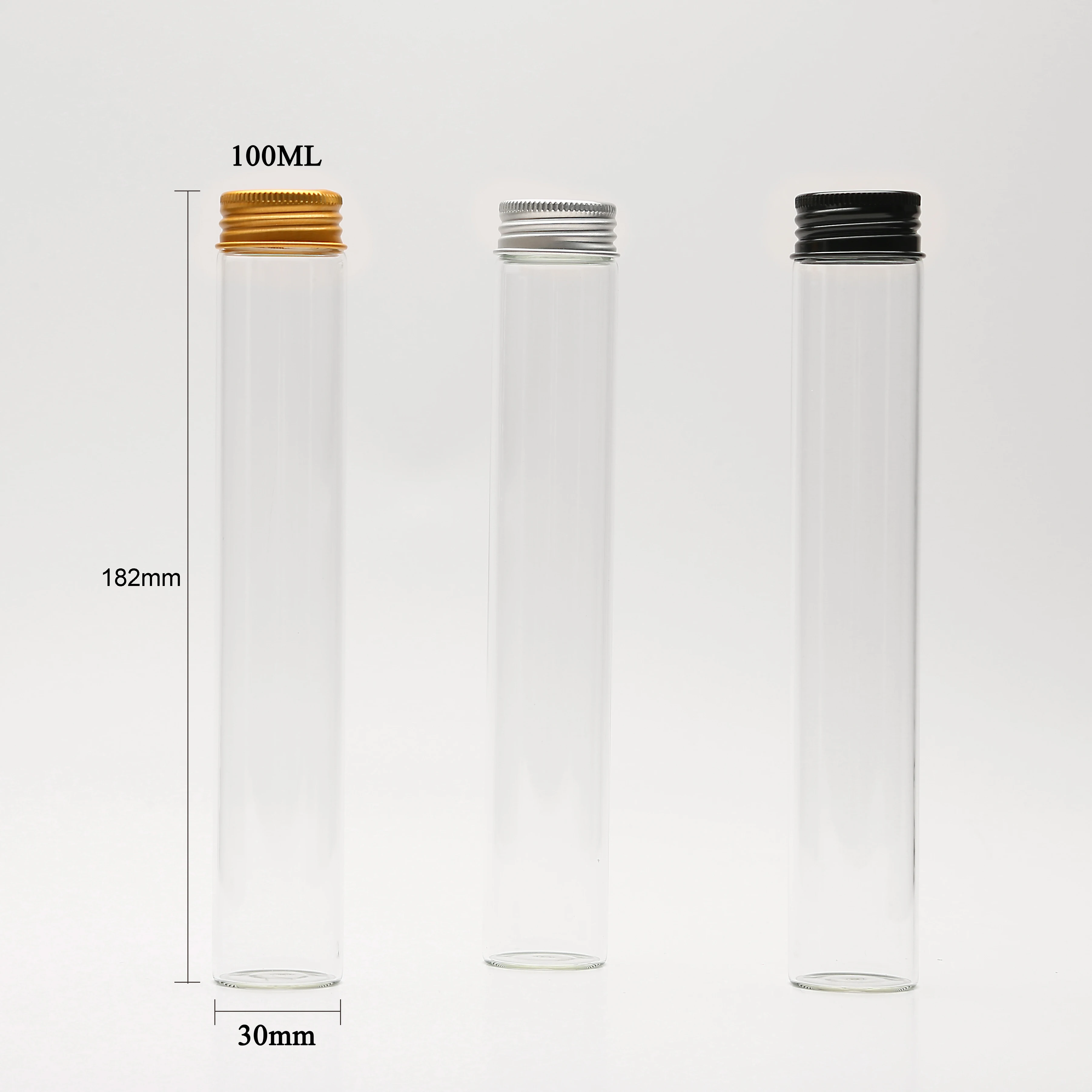 Маленькая стеклянная трубка 30 100 мл прозрачная бутылка для хранения с алюминиевой крышкой