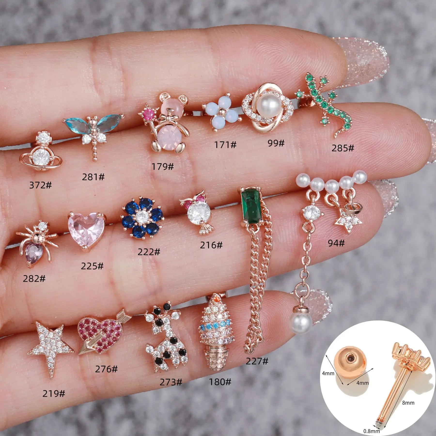 Hot women piercing jewelry creative animal earrings Little ear bone studs stainless steel twist ball zircon earring stud