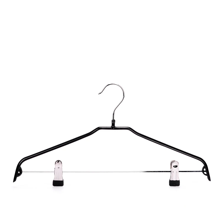 Flat Head Black Metal Shirt Top Hanger with Clips Non Slip PVC Clips Metal Clothes Hanger for Pant