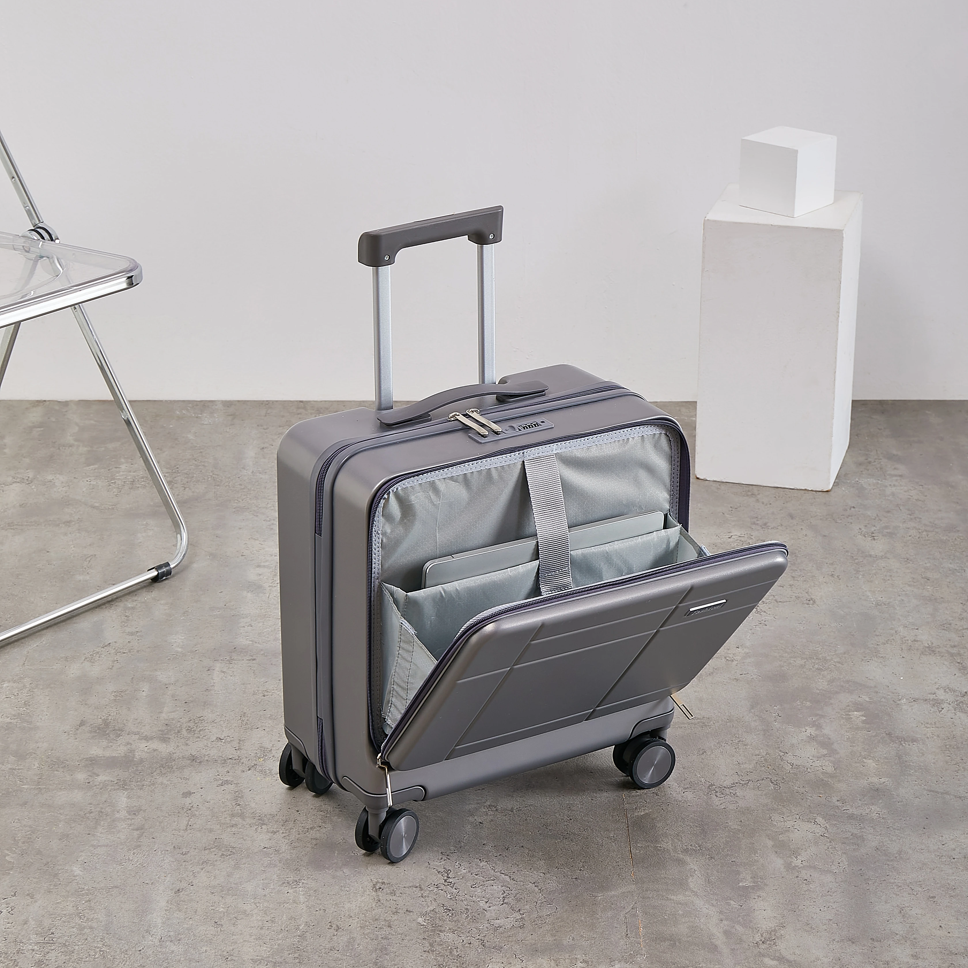 Unisex Front-Open Fashion Suitcase Small ABS Spinner Luggage Multifunctional for Travel and Airport Use
