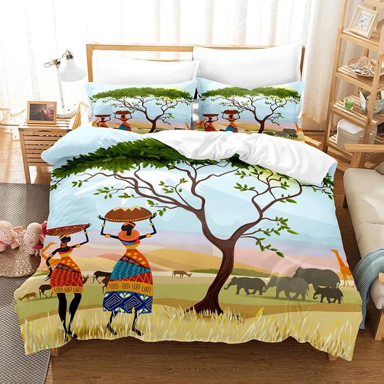 Ancient Egypt Comforter Cover 3pcs Pharaoh Pyramid Duvet Quilt Cover Bedding Set with Pillowcases