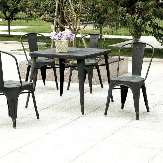 Stacking Drinking Outdoor Aluminum Metal Furniture With Plastic Wood Light Weight Dinning Patio Garden Table and Chair Sets