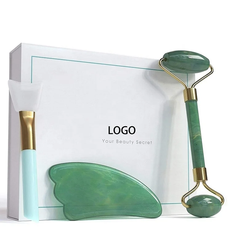 Wholesale Best High Quality Pink Anti Aging Face Massager Rose Quartz Natural Jade Set Facial Gemstone Roller with guasha set