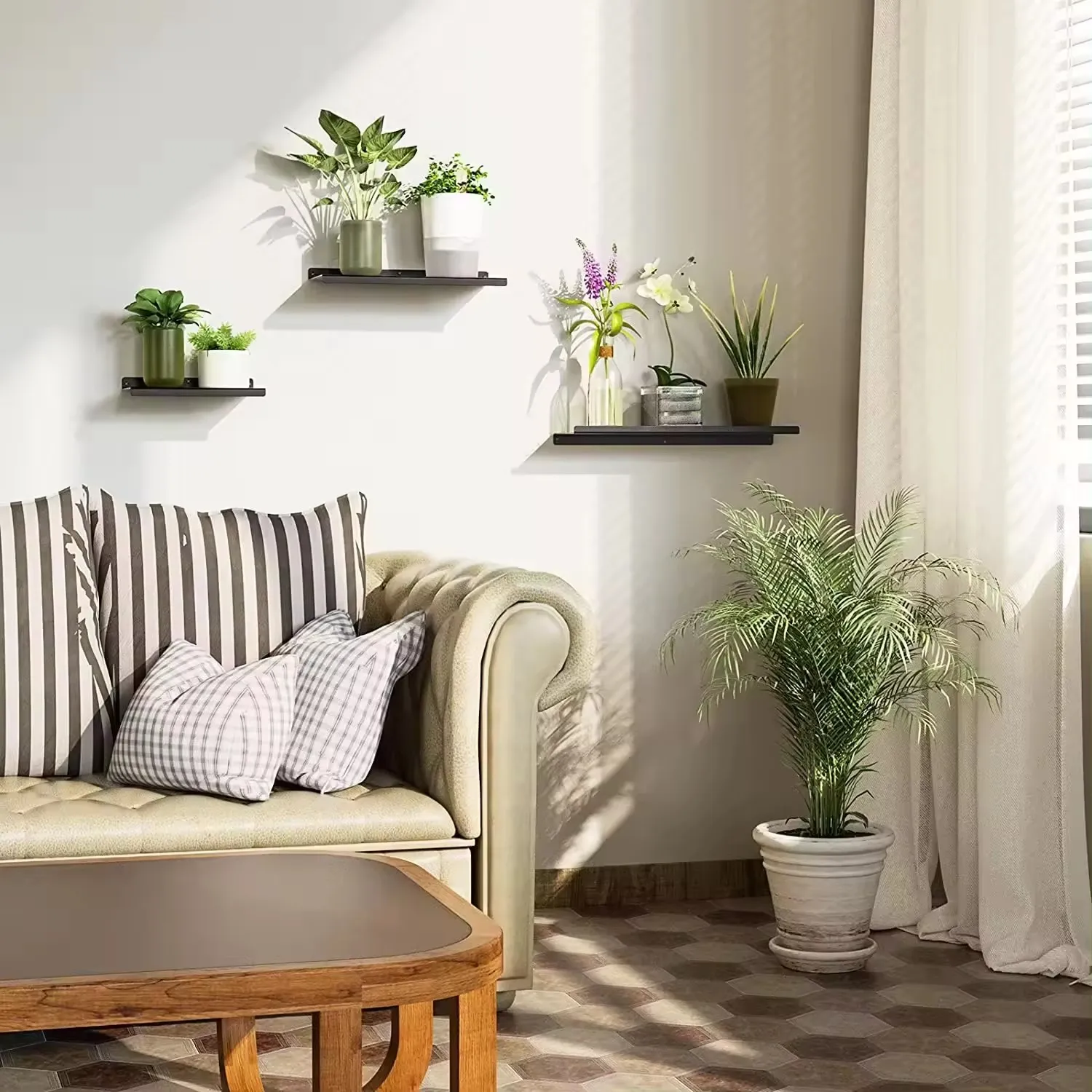 Heavy Duty Floating Shelf Bracket - Long Wall Shelves Support, Hidden Floating Shelf Hardware, Black Shelf Brackets