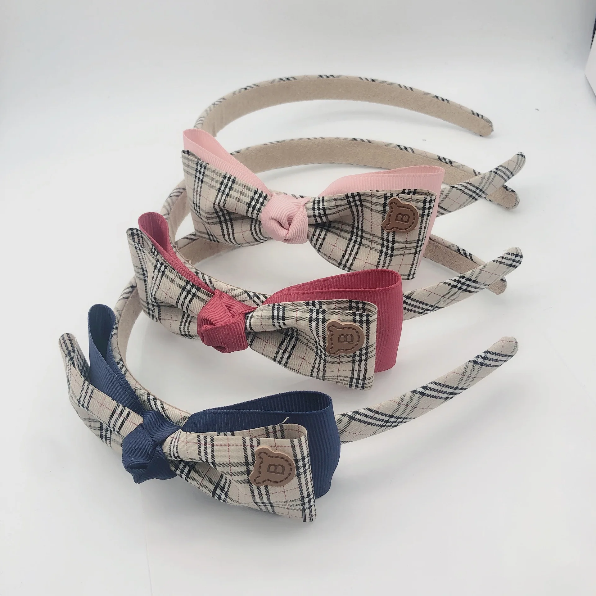 Korean Classic Plaid Grid Checker Fabric Double Layered Bow Headband Girls cute Lovely school student Hairband hair accessory