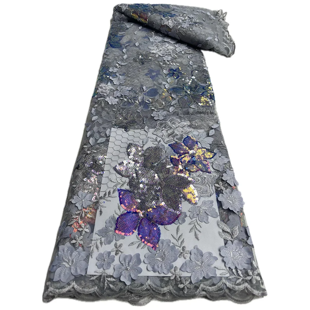 NI.AI New Design Colorful Sequence Net Lace Bridal Flower Embroidered Sequins Lace Fabric for Wedding Dress Materials