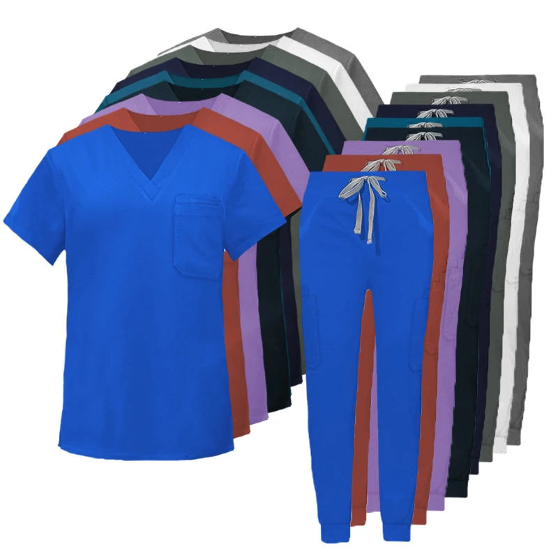 custom logo design 2024 hospital uniforms royal blue poly/spandex male doctor Classic jogger uniform medical scrub suit for men