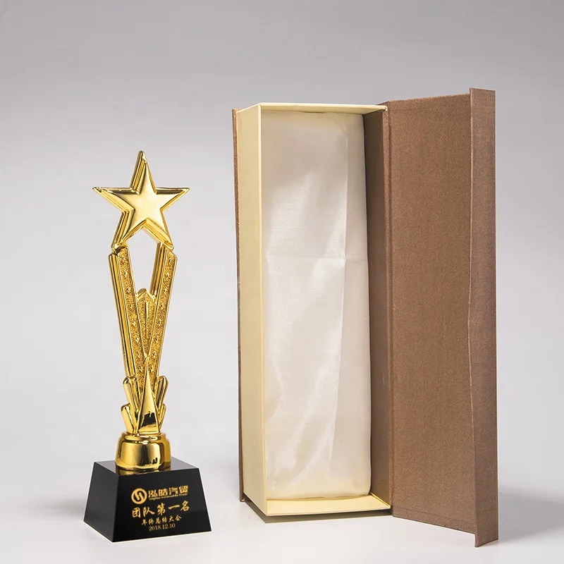Creative Gold Plated Resin Star Trophy With Black Crystal Base Award Souvenir Gifts