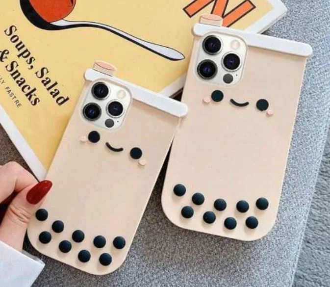 Hot cute silicone phone cases 2021 for iphone 13 factory price of exact designer silicone phone case with Boba Milk Tea design