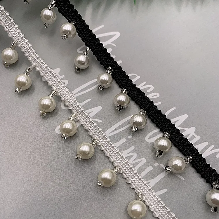 Width 2 cm Polyester lantern pearls beads Fringe Pendant tassel lace For clothing home textiles table cloth