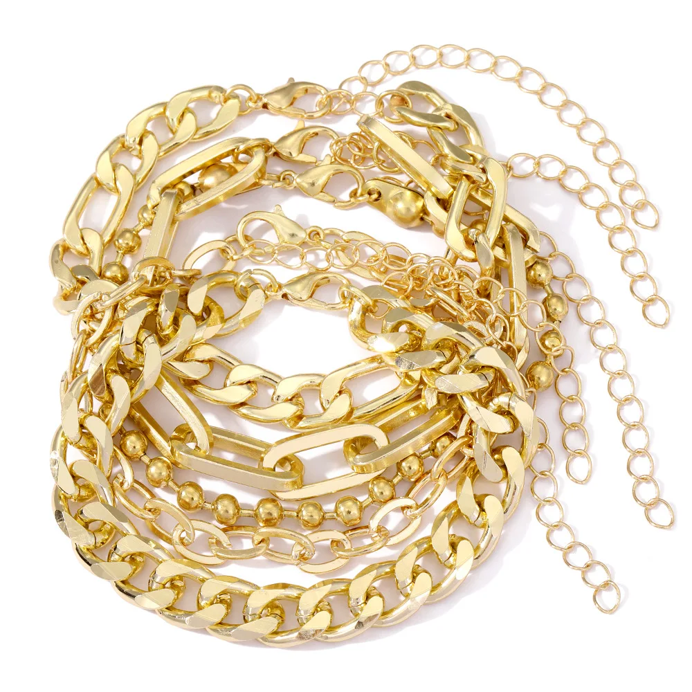 High Quality Gold Plated Fashion Bracelet Jewelry Cuban Snake Bead Chain Bracelet Bangle Bracelet set