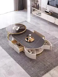 Modern Marble Stainless Steel Gold Wicker Clear double Coffee Table With Wooden and White Glass