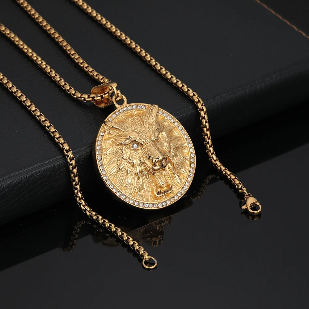 Хип-хоп Viking Wolf Head 18K позолоченные непотускненные фианиты не тускневые водостойкие ювелирные изделия из нержавеющей стали подвески для мужчин