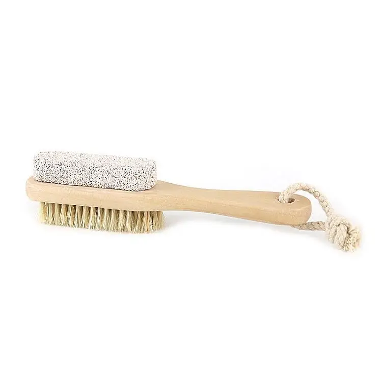 
Wood Handle Pumice Stone Foot Brush Scrubber Feet Exfoliating Dead Skin Remover Natural Bristle Massage Tool 