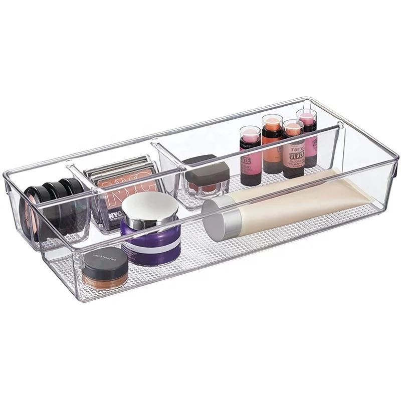 Cosmetic Organizer Plastic 4 Section makeup plastic desk organizer for Vanity Cabinet