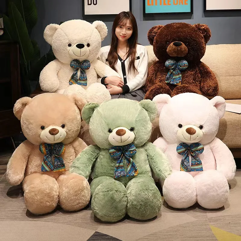 100CM hugging large teddy bear with bowknot plush toy custom giant teddy bear plush toy for wedding soft unstuffed skin bear