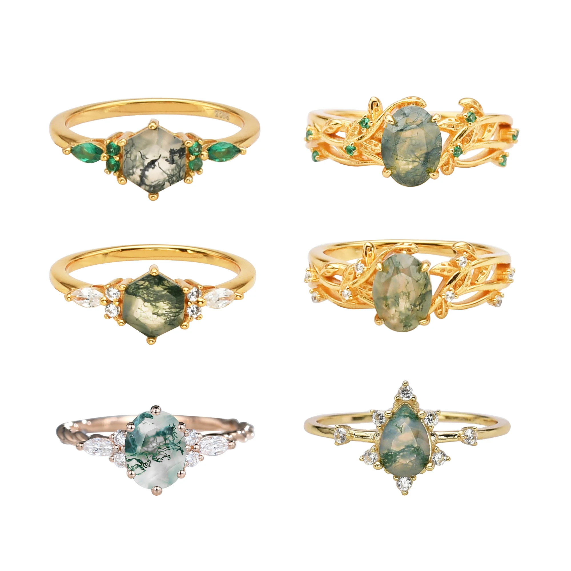 Luxury Fine Jewelry 925 sterling silver bridal engagement wedding ring women moss agate ring