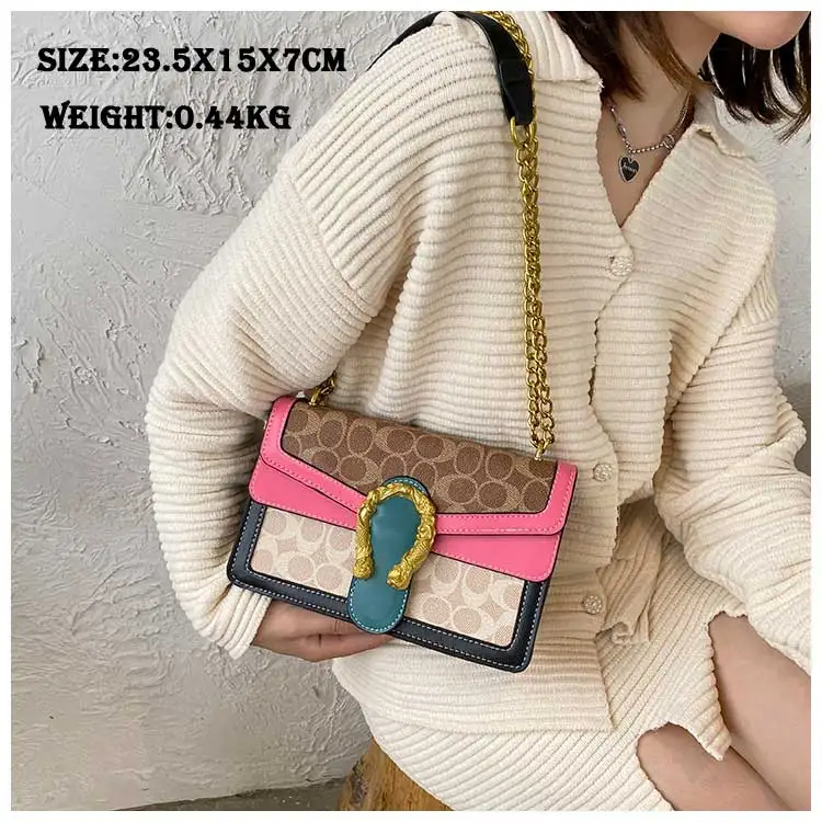 Trend ladies side bags for girls shoulder chain,Vintage square stainless steel gold chain bag