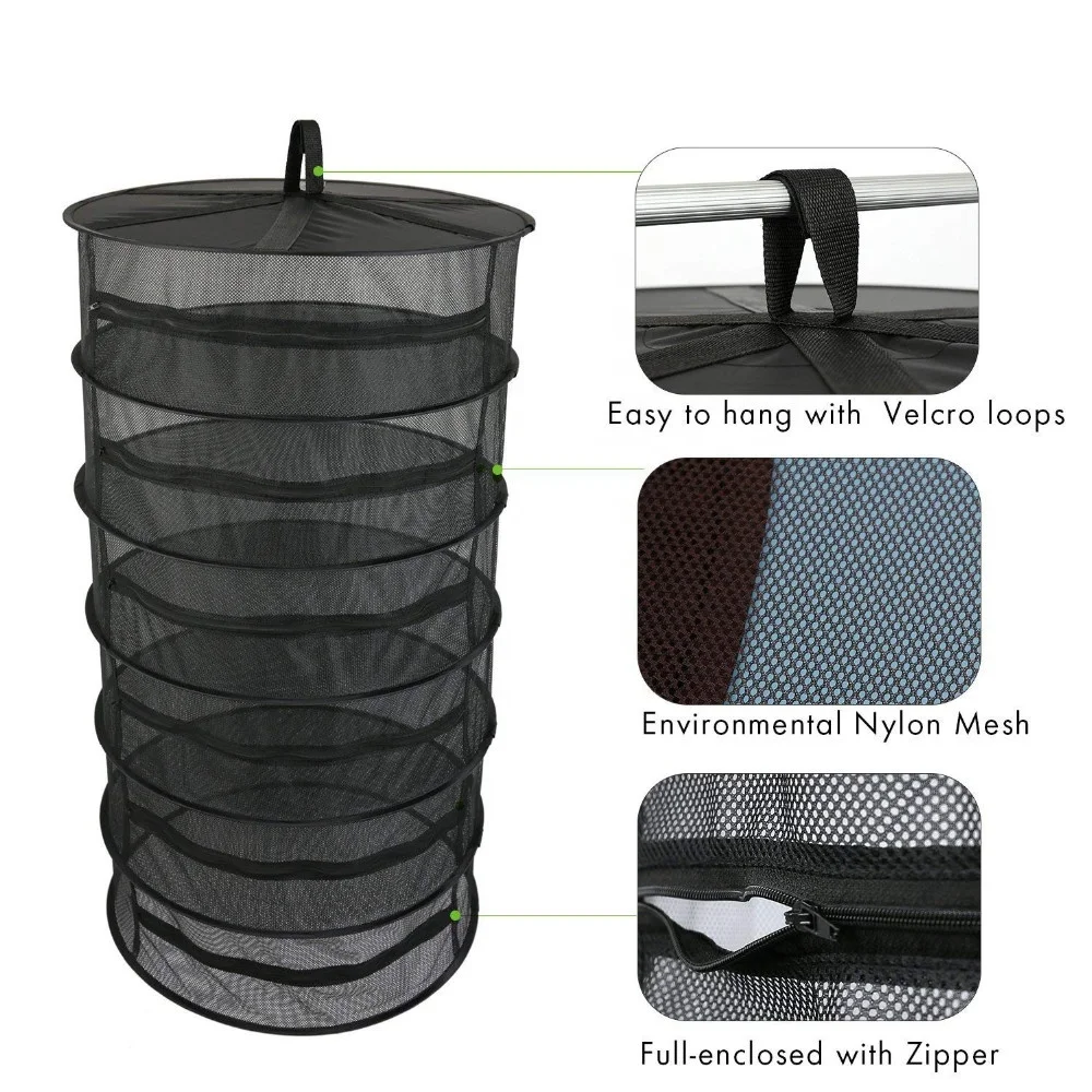 
8 Layers Hanging Basket with Zipper Folding Dry Rack Herb Drying Net Dryer Bag Mesh For Herbs Flowers Buds Plants 
