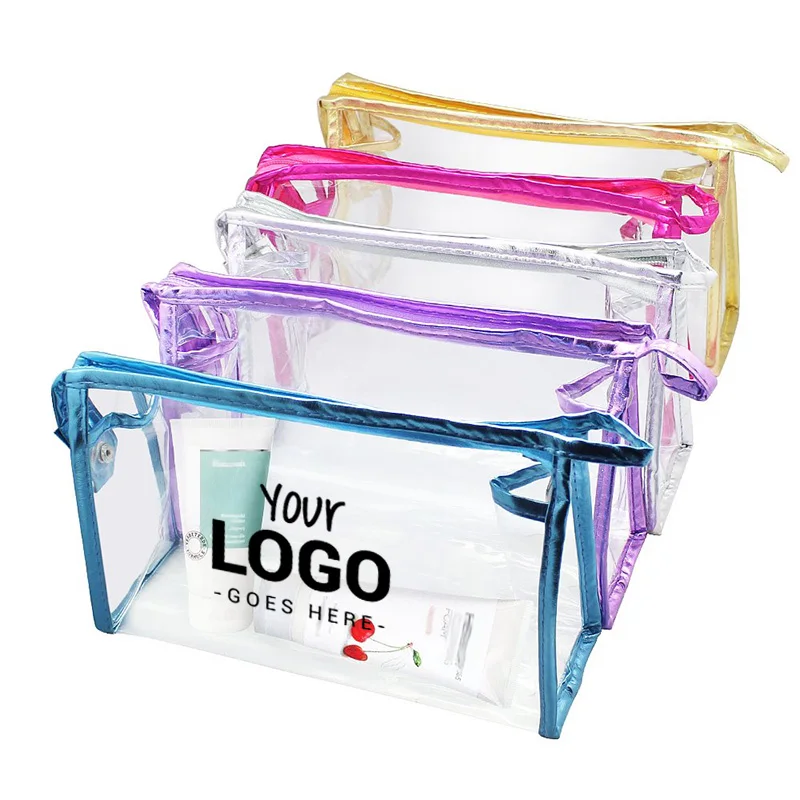 Custom Transparent Waterproof Cosmetic Bag PVC Clear Vinyl Zippered Makeup Pouch Vacation Bathroom And Organizing Bag Travel Set