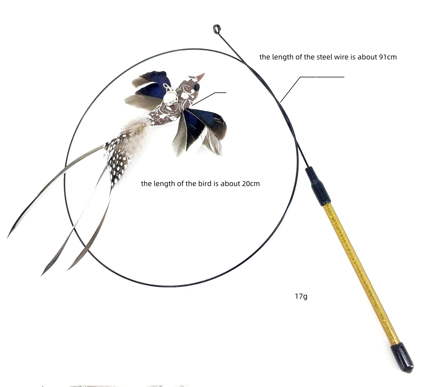 OEM Juguete de la varita del gato Cat Teaser Wand Toy Cat Teaser Steel Wire Simulation Bird Rotating Feather Stick Cat Toy