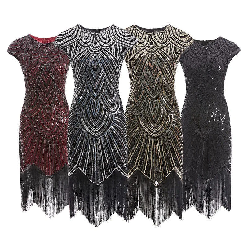 Women Latin Dance Dress Silver Sexy O Neck Tassel Fringed 1920s Flapper Party Dress Evening Female Dance Clothes Club Outfits